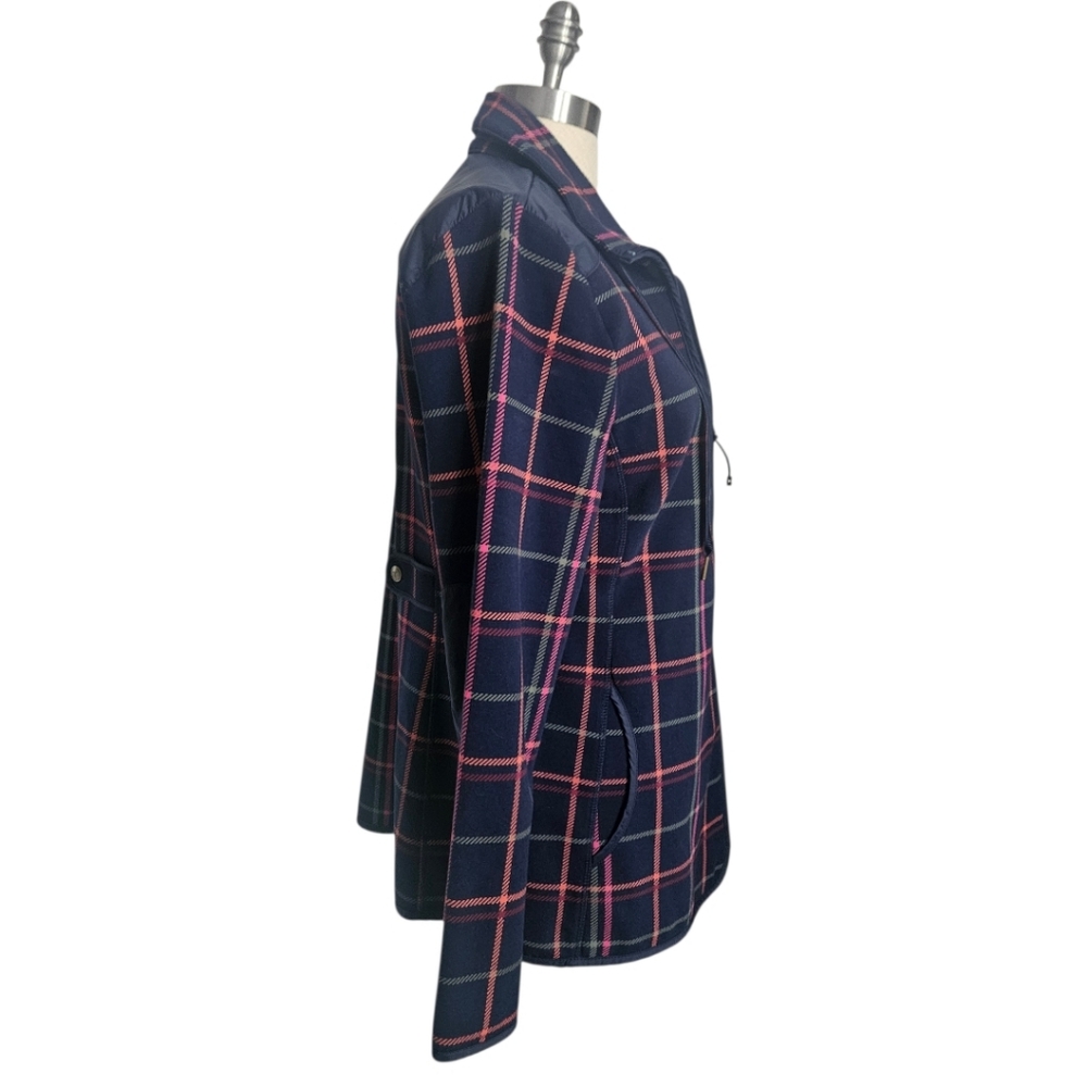 TALBOTS Pink & Green Tattersall Plaid Navy Fleece Field Jacket | SZ L - Picture 5 of 16